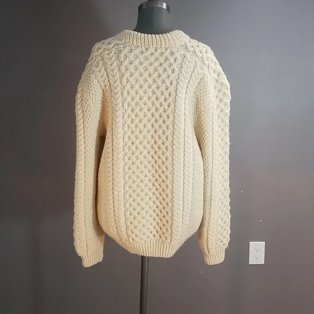 Gorgeous expertly hand knit aran/Irish/cable sweater ivory wool pure beauty! - Picture 4 of 14